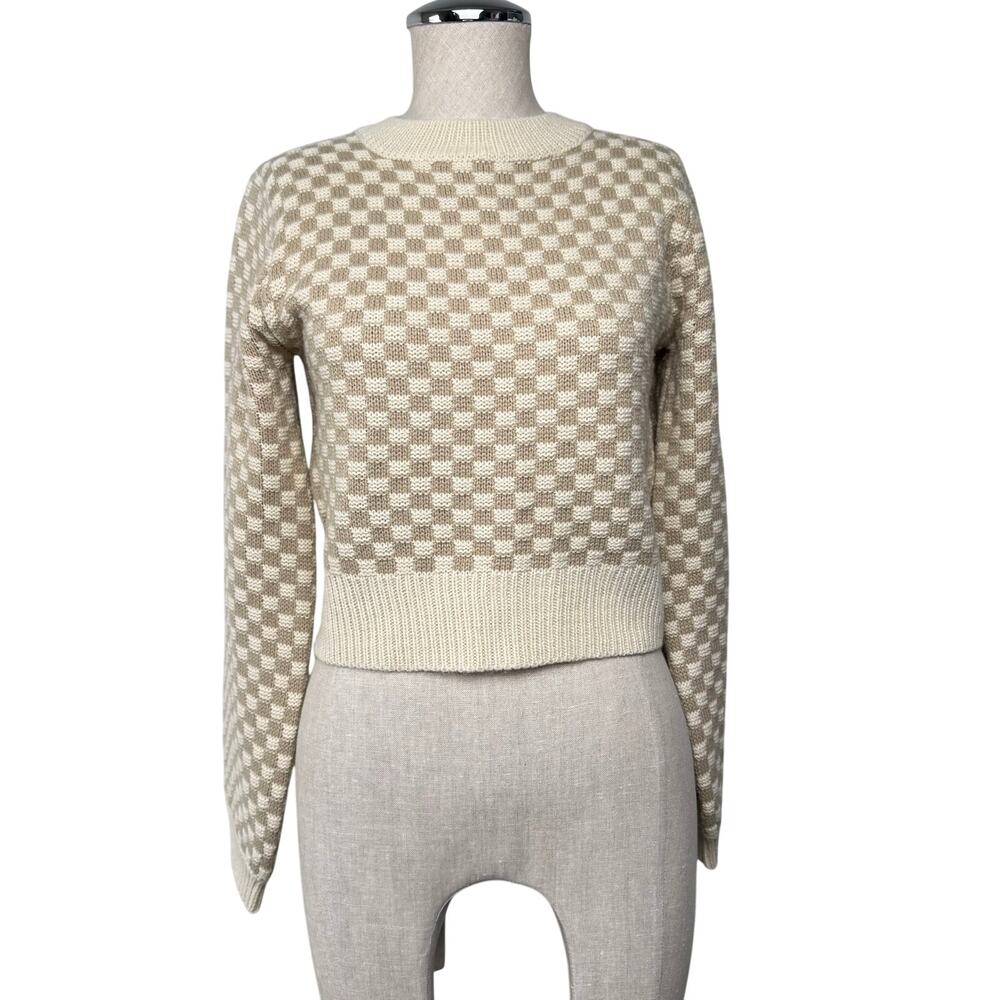 Sage The Label Checkerboard Knit Cropped Sweater Neutrals Retro Vibes Sz S